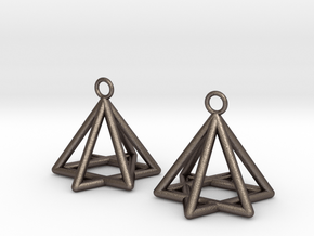  Pyramid triangle earrings type 13 in Polished Bronzed Silver Steel