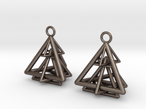 Pyramid triangle earrings type 15 in Polished Bronzed Silver Steel
