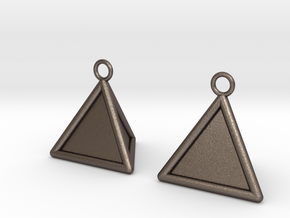 Pyramid triangle earrings type 16 in Polished Bronzed Silver Steel