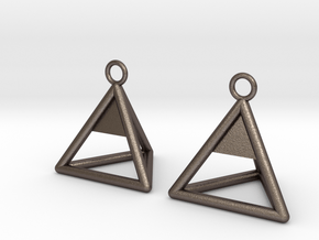 Pyramid triangle earrings Serie 2 type 1 in Polished Bronzed Silver Steel