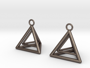 Pyramid triangle earrings type 9 in Polished Bronzed Silver Steel