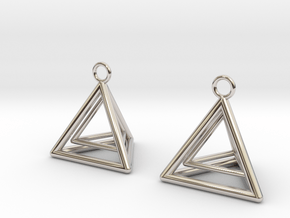 Pyramid triangle earrings type 9 in Rhodium Plated Brass
