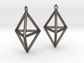 Pyramid triangle earrings type 3 in Polished Bronzed Silver Steel