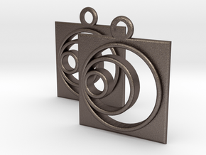 square circle spiral earrings in Polished Bronzed Silver Steel