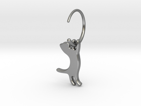 hanging cat earring small in Natural Silver