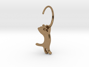 hanging cat earring small in Natural Brass