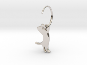 hanging cat earring small in Rhodium Plated Brass
