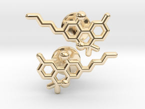 THC molecular cufflinks in 14k Gold Plated Brass