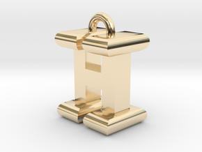 3D-Initial-HI in 14k Gold Plated Brass