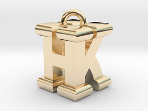 3D-Initial-HK in 14k Gold Plated Brass