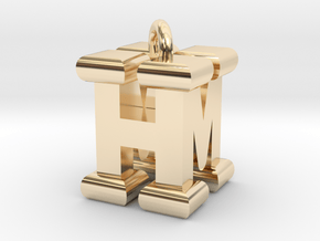 3D-Initial-HM in 14k Gold Plated Brass