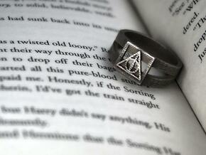 Deathly Hallows Ring Size 6 in Polished Bronzed Silver Steel