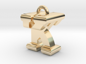 3D-Initial-KT in 14k Gold Plated Brass