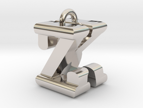 3D-Initial-KZ in Rhodium Plated Brass