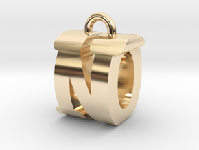 3D-Initial-NO in 14k Gold Plated Brass