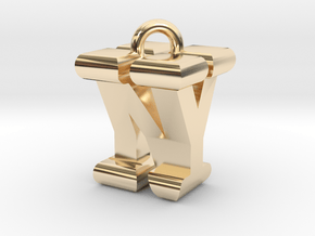 3D-Initial-NY in 14k Gold Plated Brass