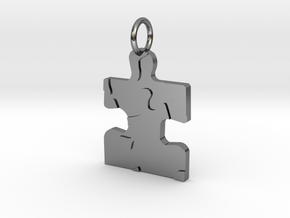 AUTISM PUZZLE PIECE PENDANT in Fine Detail Polished Silver