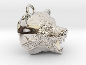 Fire Bear Pendant in Rhodium Plated Brass