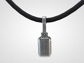 very detailed retro Microphone Pendant in Natural Silver