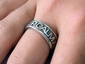 Size 8 Steel Ring "KEEP CALM & CARRY ON" in Polished Bronzed Silver Steel