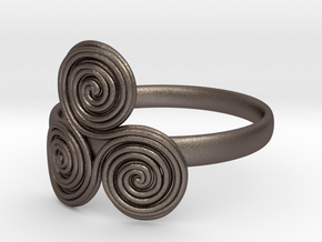 Bronze age triple spiral cult ring in Polished Bronzed Silver Steel