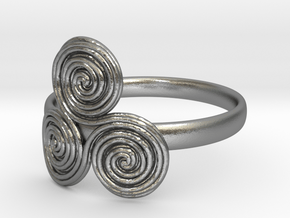 Bronze age triple spiral cult ring in Natural Silver