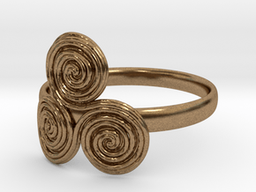 Bronze age triple spiral cult ring in Natural Brass