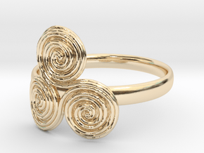 Bronze age triple spiral cult ring in 14k Gold Plated Brass