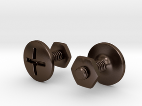 Screw cuff links in Polished Bronze Steel