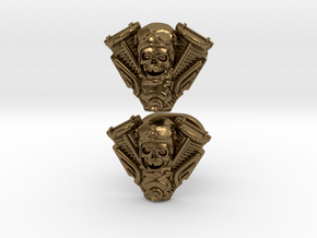 Skull engine cufflinks in Natural Bronze