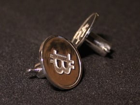 Bitcoin Cufflinks in Polished Silver