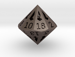 18 Sided Die - Large in Polished Bronzed Silver Steel