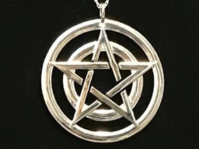 Pentacle Pendant - Circles in Rhodium Plated Brass
