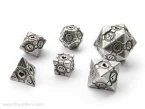 Companion Cube Polyhedral 6 Dice Set in Polished Bronzed Silver Steel: Small