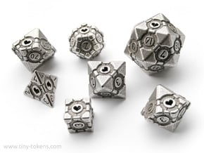 Companion Cube Polyhedral 7 Dice Set (+ decader) in Polished Bronzed Silver Steel: Small