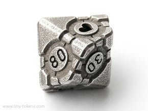 Companion Cube 10D10 (decader) - Portal Dice in Polished Bronzed Silver Steel: Small