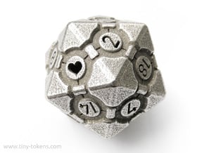 Companion Cube D20 - Portal Dice in Polished Bronzed Silver Steel: Small