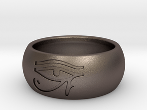 Ring engraved with "EYE of HORUS"  in Polished Bronzed Silver Steel