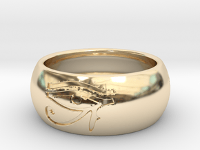 Ring engraved with "EYE of HORUS"  in 14K Yellow Gold