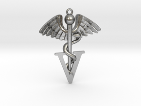 Veterinary caduceus in Natural Silver