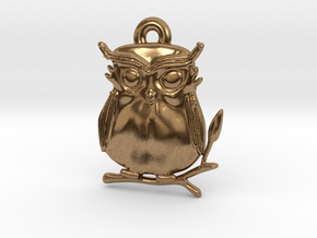 Cute Owl Pendant in Natural Brass: Medium