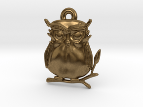 Cute Owl Pendant in Natural Bronze: Medium