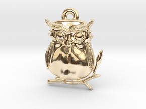 Cute Owl Pendant in 14k Gold Plated Brass: Medium