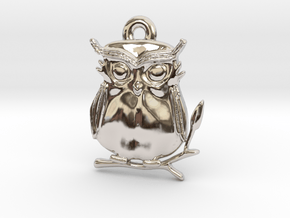 Cute Owl Pendant in Rhodium Plated Brass: Medium
