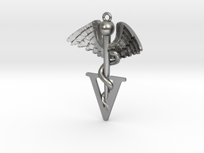 Veterinary caduceus 28mm in Natural Silver