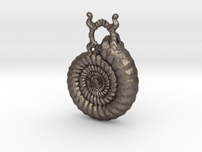 Ammonite Pendant in Polished Bronzed Silver Steel