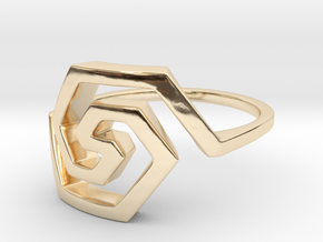 Bold Hexagonal Spiral Ring, Size 8 in 14K Yellow Gold