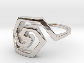 Bold Hexagonal Spiral Ring, Size 8 in Platinum