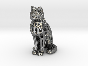 Voronoi Cat Sitting in Fine Detail Polished Silver