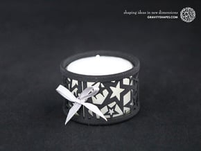 Small tealight holder with Stars  in Black Natural Versatile Plastic